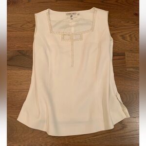 Vintage Louise Ricci Embellished Beaded Sleeveless White Slitted Blouse Sz 10